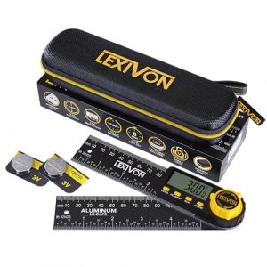 LEXIVON Rapporteur d'angle Numerique, Fausse Equerre Numerique en Aluminium, Jauge d'angle Multifonction de 130 mm, avec Grand Écran et Pochette Zippée Robuste (LX-DAF5) (Store4Memory, neuf)