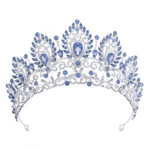 Couronnes de mari&eacute;e vintage pour femmes Diad&egrave;mes Robe de mari&eacute;e Couronne Princesse Anniversaire Bijoux de cheveux Argent Bleu 1 (Yanyuxuan, neuf)