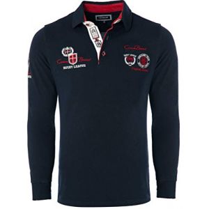 Carisma Polo à manches longues pour homme en coton • T-shirt à manches longues pour homme avec broderie • Coupe droite agréable pour le bureau et les loisirs, bleu marine, XL (carismaseller, neuf)