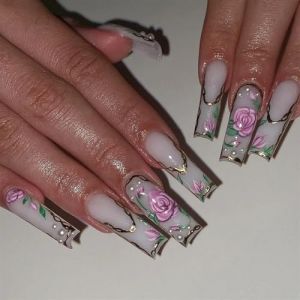 Faux ongles, ongles à presser Faux ongles longs en forme de cercueil avec colle, faux ongles marron portables avec strass, presse de Ballet, couverture complète(41) (zhangtingamz, neuf)