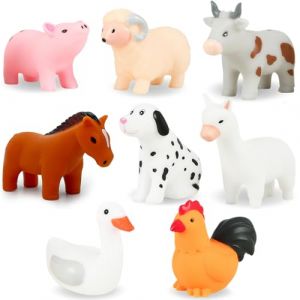 Jouet Bain B&eacute;b&eacute;s 1 an, Anti-Moisissure Jouets de Bain pour Bebe 1 2 3 Ans, Lot de 8 Animaux Ferme sans Trou Jouet Jeu Jeux Piscine Enfant avec Sac de Rangement en Filet (Befunsol, neuf)