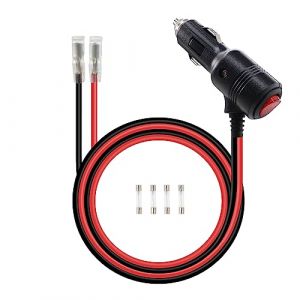 RIIEYOCA C&acirc;ble de prise m&acirc;le pour allume-cigarette avec fils et interrupteur ON/OFF, cordon d'alimentation 12V-24V robuste 16AWG 15A avec protection par fusible (2M/6.5Ft) (FUHONGLI, neuf)