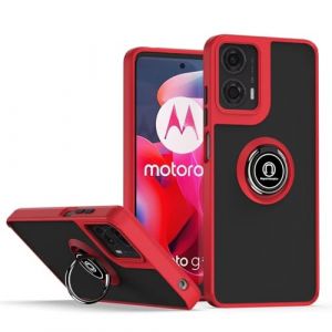 RankOne Coque pour Motorola Moto E14 / G04S / G04 / G24 / G24 Power (6.5" inches), Anneau Support Base Ventouse Magn&eacute;tique Etui pour T&eacute;l&eacute;phone Portable Mat Transparent - Rouge (Rankone, neuf)