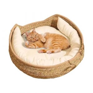 Ihdjasg Panier Rond pour Chat en Rotin, Chau Peluche Lit pour Chats, Confort Toute Saison Meuble De Repos, Meuble De Rangement pour Toutes Races Chat Et Chiot (wengsanzhan, neuf)