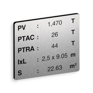 Plaque de Tare gravée personnalisée adhésive, Signalétique obligatoire pour utilitaires, remorques et caravane, format 10x8,5 cm Alu (my-goodprice, neuf)