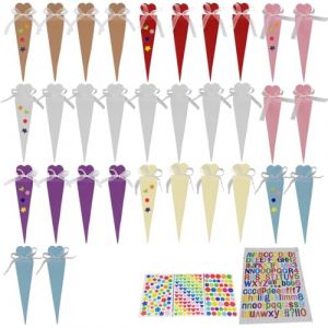 IKOPFLN 32 Pièces Cône d’école Filles Cône de sucre Petits cônes d’école Garçons Frères et sœurs Cône d’école Mini cônes de sucre Kit d’artisanat pour remplir le sac de maternelle avec autocollant (IKOPFLN, neuf)
