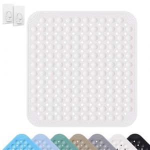 Tapis de Douche, 80 x 80 cm Tapis de Douche Carr&eacute; en PVC, Salle de Bain Absorbant avec Ventouses et Trous de Drainage, Tapis de Baignoire Antid&eacute;rapant, pour Douche et Sauna(Blanc) (VIQIHEOE Store, neuf)