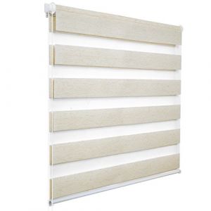 WOLTU Store Enrouleur Jour Nuit sans Perçage, Store Zébré en Double Tissu, Rideau Translucide et Occultant, Protection de la Vie Privée, Montage Facile avec Clips, 55l x 150L cm, Hêtre (WOLTU GmbH, neuf)