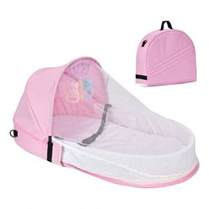 Lit de Voyage pour bébé, Lit de Voyage Portable pour bébé avec Moustiquaire et Jouets, Lit bébé Pliable, Nacelle Pliable, Lit bébé, Lit de Voyage, Lit bébé pour nouveau-né (Rose) (Yangshuo West Street, neuf)