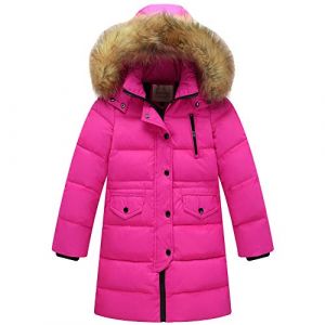 amropi Enfant Fille Parka Veste Manteau Longue Blouson Epaisse Manteau à Capuche Fourrure Chaud Hiver (Rose Rouge, 9-10 Ans) (YunBao Footwear Trade, neuf)