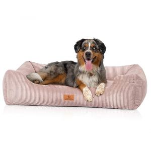 Knuffelwuff Lit pour Chien en Velours c&ocirc;tel&eacute; avec Personnage tiss&eacute; &agrave; la Main Olivia M-L, 85 x 63 cm, Rose, Housse Amovible, Lavable, pour Chiens de Grande, Moyenne et Petite Taille (Knuffelwuff, neuf)