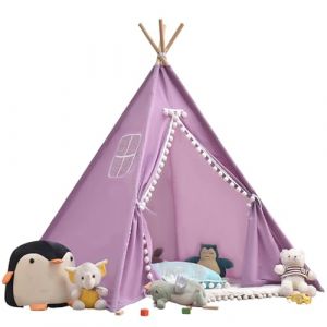 Tente tipi, 120 x 120 x 160 cm, avec boule de feutre, pour l'intérieur, plusieurs couleurs, en toile, tipi, tente de lecture et salle de jeux, tente pour enfant (violet) (jackfruitjuice, neuf)