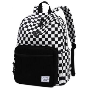 VASCHY Sac &agrave; Dos Velours C&ocirc;tel&eacute; Fille, 17.7L Sac &agrave; Dos Ordinateur avec Motifs Vichy & Fraise Mignonne pour &Eacute;l&egrave;ve Primaire Coll&egrave;ge Lyc&eacute;e Universit&eacute; Voyage, Vichy Noir Blanc (Vaschy, neuf)