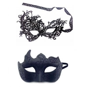 masque carnaval pour couple 2 pi&egrave;ces homme femme &ndash; masque noir rigide style grec antique et masque dentelle noire &ndash; taille unique confortable pour soir&eacute;e d&eacute;guis&eacute;e bal masqu&eacute; Halloween carnaval (hny1122, neuf)