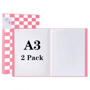 Srvnpioy Lot de 2 Classeur de Pr&eacute;sentation A3 &agrave; 40 Pochettes 80 vues (Rose) Porte-Vues A3 Porte-documents Affichage du Livre Prot&egrave;ge Document pour Portfolios, Dessin et Peinture (SIYU FR, neuf)