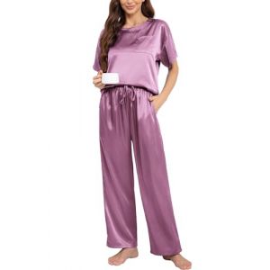 Nanxson Femmes Satin Pyjama Set Deux Pi&egrave;ces Pyjama Manches Courtes Pyjama avec Long Pyjama Pantalons Ensemble Soft Casual Wear(XXL,Violet) (Nasisa, neuf)