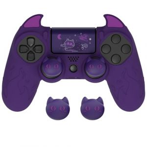 playvital Protection pour ps4 Manette avec Capuchon Joystick,Housse Silicone pour ps4 Slim Pro Controller Skin Cover avec Thumbsticks Caps-Violet,Édition Démon (Game Skindecal Store, neuf)