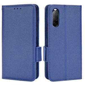 XFDSFDL&reg; &Eacute;tui pour Sony Xperia 10 II XQ-AU51/ XQ-AU52 (6,0 Pouces) PU Cuir Housse Flip Coque Litchi Motif avec Support et Magn&eacute;tique Boucle Lat&eacute;rale Portefeuille Shell de Protection Bleu Fonc&eacute; (LingDan, neuf)