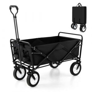COSTWAY Chariot de Plage Pliable 82 L, Chariot de Transport avec Poign&eacute;e R&eacute;glable et Porte-Boissons Charge 68 kg, Chariot Utilitaire Ext&eacute;rieur pour Jardin Camping P&ecirc;che Achats (Noir) (FDS GmbH, neuf)
