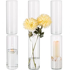 Hewory Vases Cylindriques en Verre Lot de 6, Vase en Verre Transparent de 25cm pour Fleurs, Grand Support de Bougie pour Bougies Piliers Flottantes, Vase à Fleurs Rond pour Mariage, Centre de Table (Sportsteam-66, neuf)