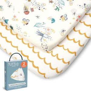 Tutti Bambini Drap Housse Berceau (Lot de 2) - Jersey de Bambou Doux & Respirant - Draps Cododo avec &Eacute;lastique Double - Convient aux Matelas de 53 x 80 cm &agrave; 60 x 90 cm (Our Planet) (Baby Uma (Europe), neuf)
