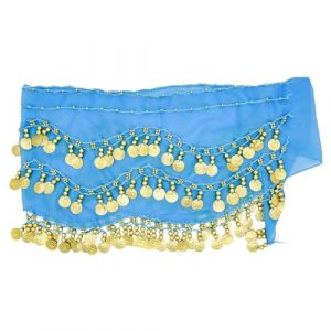 PAITOK &Eacute;charpe de hanche de danse orientale, ceinture de danse pour femmes avec 128 pi&egrave;ces d&rsquo;or &Eacute;charpe de danseuse Costumes Jupe de danse enveloppante pour filles (Bleu ciel) (Huibang-Store, neuf)