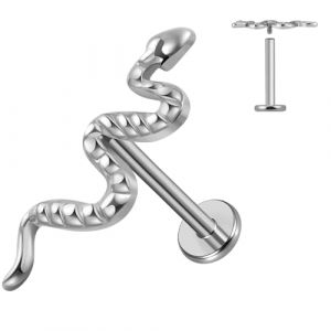 ESHIONER G23 Titane Piercing Tragus Helix Labret Piercing Oreille Cartilage Piercing Levres Bouche Bioflex Conch Flat Stud Piercing Medusa Hypoallerg&eacute;nique Argent Bijoux Serpent 16g 10mm (ESHIONER Jewellery Outlet, neuf)