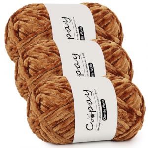 Coopay Lot de 3 pelotes de laine chenille pour crochet, 100 g de fil chenille velouté, épaisse et moelleuse, laine chenille, douce, pour couvertures, écharpes, kaki (YutongTech, neuf)