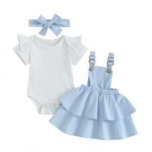 Nouveau-n&eacute; B&eacute;b&eacute; Fille V&ecirc;tements 3Pcs Ensemble Jupe Porte Jarretelles et Haut Combinaison &agrave; Volants Manches Longues + Bandeau Tenue Set Infantile Automne Hiver 0-18M (Bleu Volants, 18-24 Months) (BAOLILU, neuf)