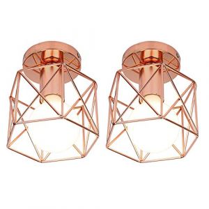 STOEX Retro Plafonnier Industrielle en Métal Carré Fer, Suspension Cage Cube Luminaire E27 pour Salon Chambre Café Bar Restaurent Entrée Couloir (Lot de 2 Or rose) (STOEX, neuf)
