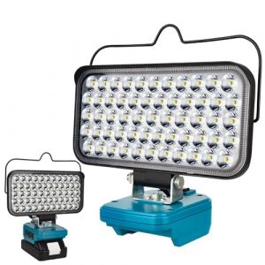 Lampe Led Rechargeable Pour Batterie Makita 18V,120W Baladeuse Lampe 10600LM de Chantier Alimenté Par Pile, Projecteur avec Charge Type C & USB la Randonnée, la Pêche, Chantier(Sans Batterie) (DGQCD, neuf)