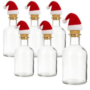 gouveo Lot de 6 bouteilles d'apothicaire en verre transparent de 250 ml avec bouchons pointus et chapeaux de P&egrave;re No&euml;l &ndash; Bouteilles rondes &agrave; remplir pour No&euml;l (AFRT250SKM) (flaschendiscount, neuf)