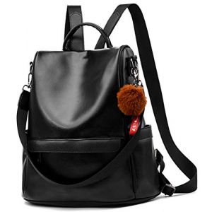 ECOTISH Sac &agrave; Dos Femme Anti-vol Sacs &Agrave; Bandouli&egrave;re PU cuir Sac a dos D'&eacute;cole &Eacute;tanche (Noir) (ECOTISH, neuf)