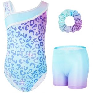 Gogokids Ensemble de Gymnastique Trois Pi&egrave;ces pour Filles, Justaucorps Sans Manches avec Shorts et Bandeau, Tenue de Gymnastique avec Design de Couleur Scintillants D&eacute;grad&eacute;e pour 5 &agrave; 6 Ans (KunTee, neuf)