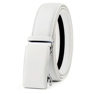 KUULIMEE Ceinture Homme,Ceinture Cliquet en Cuir avec Boucle Automatique,Largeur 35mm,Taille Ajustable-51-WHITE-140cm (ASIA BRIDGE, neuf)