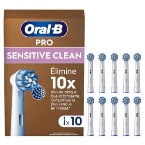 Oral-B Pro Lot De 10 Brossettes De Rechange Sensitive Clean, AUTHENTIQUES, Blanches, Brins Ultra Doux Pour Les Gencives Plus Saines, Embouts Pour Brosses A Dents Electriques Oral B Pro (Aura Elit&eacute;, neuf)