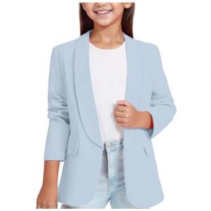 Blazer Fille Blazers &agrave; Manches Longues pour Filles Col Ch&acirc;Le Veste De Costume Formelle avec Poche Int&eacute;Rieure Printemps Elegant Manteau Enfant Veste Fille Couleur Unie 3-14 (Light Blue, 13-14 Years) (XUSIvisaa, neuf)