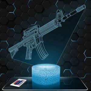 Lampe de chevet, Veilleuse Tactile Fusil d'Assaut M16 Lampe 3D LED illusion, Idée cadeau Noël anniversaire garçon et fille Lampe de nuit chambre d'enfant ou adulte (Lampephoto-fr, neuf)