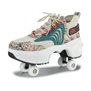 Chaussures &agrave; roulettes pour gar&ccedil;ons et Filles, Patins &agrave; roulettes avec 4 Roues r&eacute;tractables, Patins &agrave; roulettes et Baskets 2 en 1, pour Enfants et Adolescents (Marron, 34) (LiDe Technolojy, neuf)