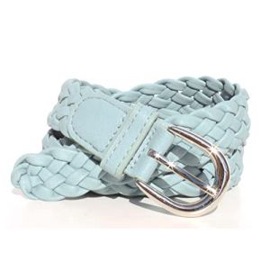 Glomy * Ceinture tissée pour femme et fille, ceinture en demi-cuir tissée à la main pour pantalon ou robe, Bleu poudre., taille unique (GLOMY®, neuf)