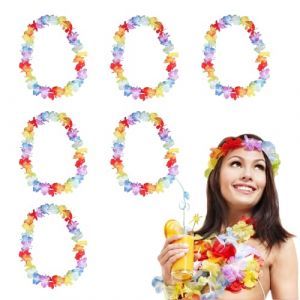 6 Pièces Collier Hawaien Fleurs,Necklace Fleur Hawaienne,Guirlande de Fleurs Bleu Blanc Rouge,Multicolore Tropical Décoration Plage,Mariage,Anniversaire,Accessoire Pique-Nique Fête Enfants Adultes (ZhiKaiKeJiYouXianGongSi, neuf)
