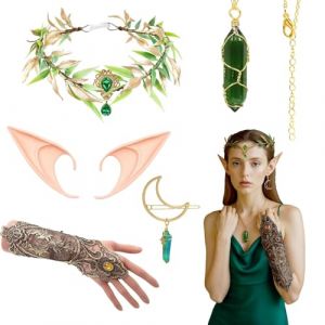 F&eacute;e D'Elfiques, Kits De D&eacute;guisement, Inclure Couronne De Serre-T&ecirc;Te De F&eacute;E De La For&ecirc;T Gants En Dentelle Oreilles D'Elfe Collier En Cristal &eacute;Pingle &agrave; Cheveux Pour Mariage, Cosplay, Halloween (rongjia-ww, neuf)