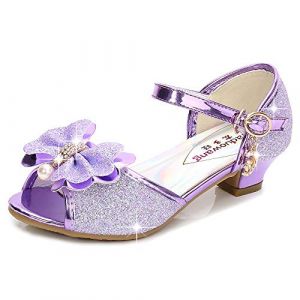 Eleasica Fille Haute Qualité Chaussures de Princesse Elsa Cendrillon Paillettes Sandales Argenté Bleu Doux Halloween Noël Anniversaire Ballerine à Talon Déguisement,Violet,34 EU (Eleasica, neuf)