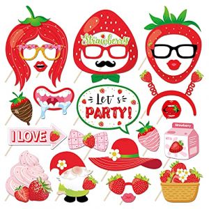 POPOYU 25PCS Accessoires de Photobooth et Cadres Photo Gonflables de Fraise,Masques Faciaux Photobooth Fête de Fraise DIY Photo Booth Props pour Décoration de Fraise,Fournitures De Fête De Fraise (MUDAMUDA Store, neuf)