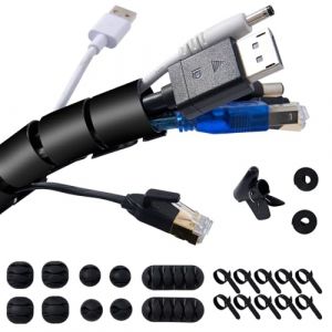 Garrulo Cache Cable, 2M-Φ 28mm Gaine Cable pour TV/Informatique, Range Câble avec 10* Supports de Câble en Silicone+10* Serre-Câbles+2* Bande Autocollante 1M+1* Clip Guide-Fil, Noir (Garrulo FR, neuf)