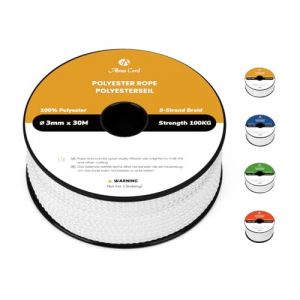 Abma Cord Corde Tresse Polyester 3mm x 30m Bobine - Blanc (Abma Cord EU, neuf)