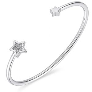 Dada Gioielli - Bracelet femme rigide tr&egrave;fle &eacute;toile coeur avec zircons brillants id&eacute;e cadeau pour elle, Unica, Acier inoxydable (&Eacute;toile Argent) (Dada Gioielli, neuf)