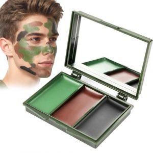 Virecose 3 Couleurs Peinture Camouflage, Noir, Olive, Marron Maquillage de Camouflage Cr&egrave;me, Palette de Peinture Compacte pour Visage de Camouflage avec Miroir pour le Visage, les Bras (xichun, neuf)