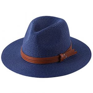 MCHDMI Chapeau De Paille, Chapeau de Plage &agrave; Large Bord Protection UV Grande Taille Panama Chapeau de Soleil &eacute;t&eacute; Chapeau de Paille Femmes Hommes 60cm Chapeau Fedora Pliable (Color : Navy, Size : L 5 (PULINGDEDIAN, neuf)