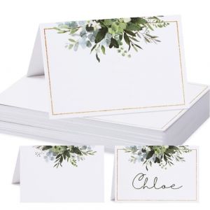 50Pcs Marque Place Motif Verdure 8,5x5,5cm Porte Nom Carton Placement Carte Pr&eacute;nom Blanche D&eacute;coration Table pour Mariage Bapt&ecirc;me Anniversaire F&ecirc;te (A) (guyunhong, neuf)